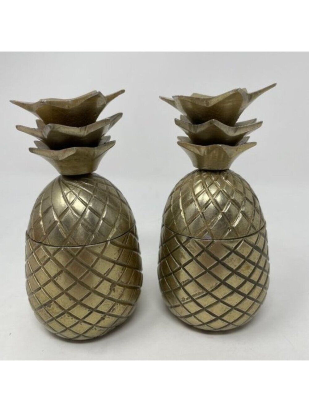 Vintage Brass Pineapple Trinket Boxes Set of 2 Made in India 4.25"